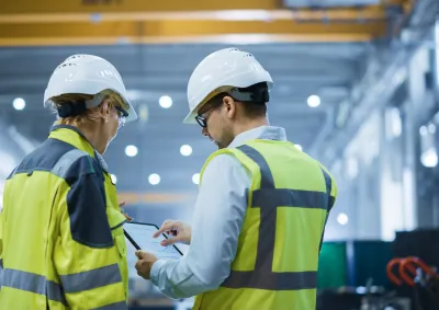 Inspectors in PPE facing away